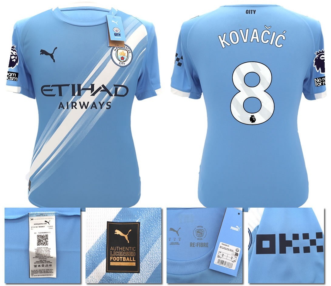 BNWT 25 26 MAN CITY PUMA HOME KOVACIC 8 + PATCHES FOOTBALL SHIRT