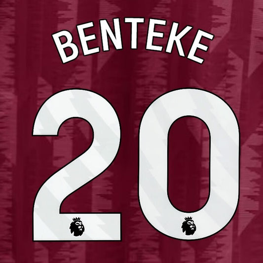 2023 2024 ASTON VILLA BENTEKE 20 OFFICIAL WHITE HOME PLAYER SIZE NAMESET