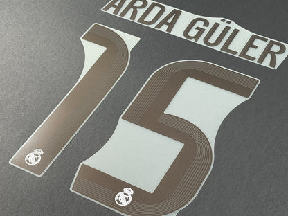 2025 2026 REAL MADRID ARDA GULER 15 OFFICIAL HOME PLAYER SIZE NAME SET