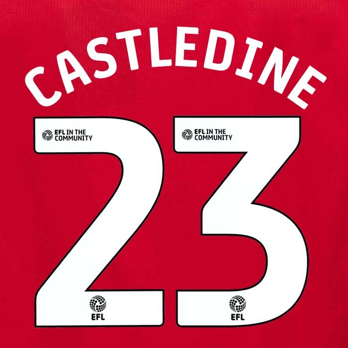 25 26 MIDDLESBROUGH CASTLEDINE 23 OFFICIAL WHITE HOME PLAYER SIZE NAME SET 230MM