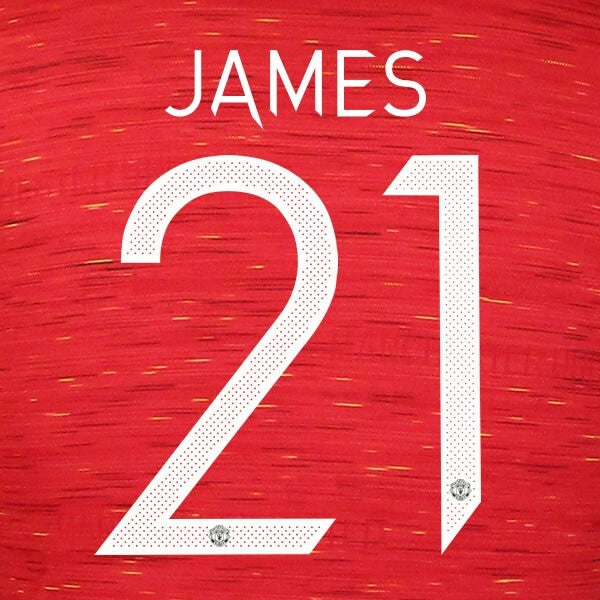 MANCHESTER UNITED 2020-2021 JAMES 21 OFFICIAL UCL PLAYER SIZE NAME SET