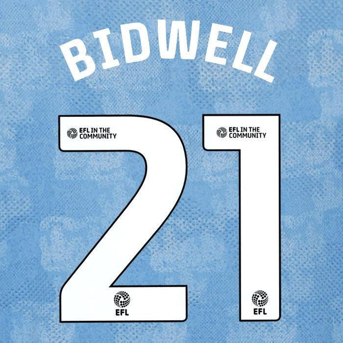 25 26 COVENTRY CITY BIDWELL 21 OFFICIAL WHITE HOME PLAYER SIZE NAME SET 230MM