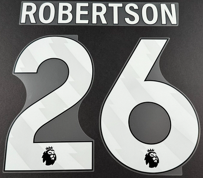 2023 2024 OFFICIAL LIVERPOOL ROBERTSON 26 WHITE 3RD PLAYER SIZE NAMESET