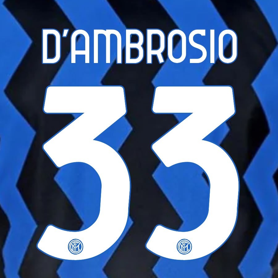 2020 2021 INTER MILAN OFFICIAL HOME D AMBROSIO 33 PLAYER SIZE NAMESET
