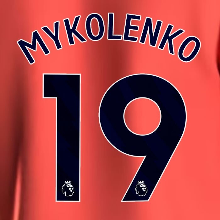 2023 2024 EVERTON MYKOLENKO 19 OFFICIAL BLUE AWAY PLAYER SIZE NAMESET