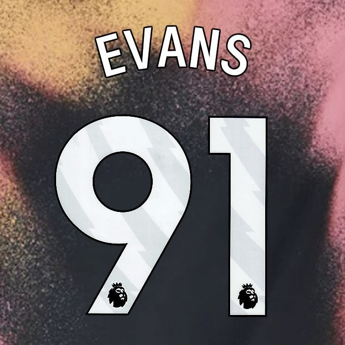2024 2025 OFFICIAL LEICESTER CITY EVANS 91 WHITE AWAY PLAYER SIZE NAME SET