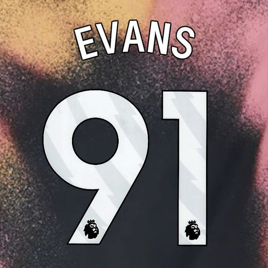 2024 2025 OFFICIAL LEICESTER CITY EVANS 91 WHITE AWAY PLAYER SIZE NAME SET