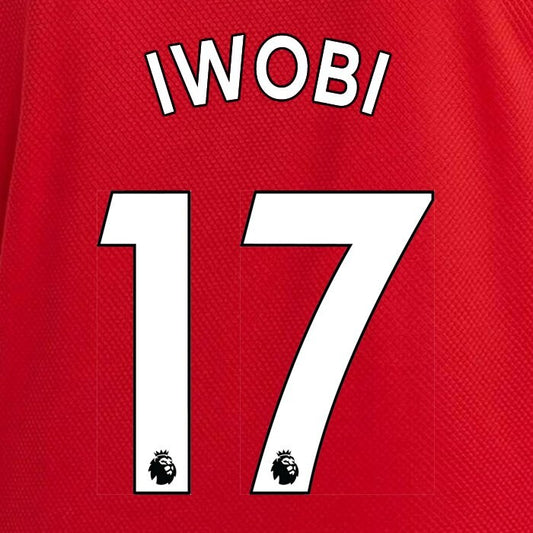 ARSENAL 2019-23 IWOBI 17 OFFICIAL AVERY DENNISON WHITE PLAYER SIZE NAME SET
