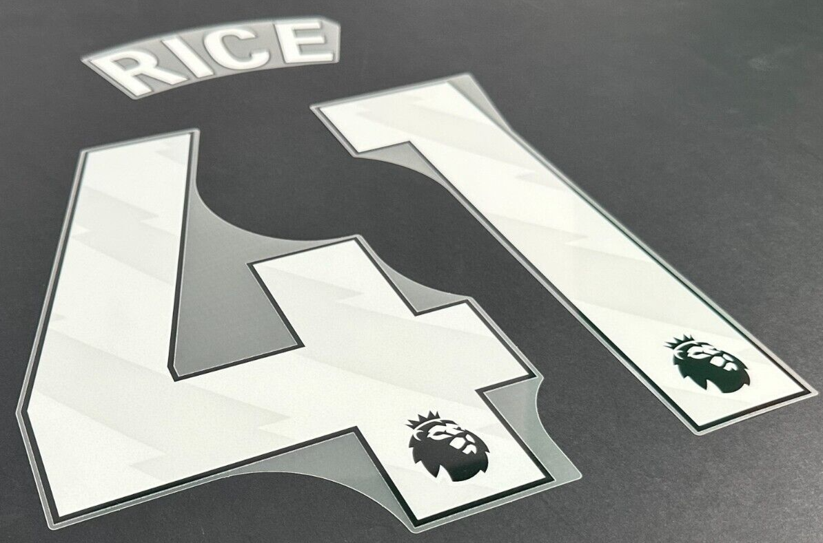 ARSENAL 2023/2025 RICE 41 OFFICIAL AVERY DENNISON WHITE PLAYER SIZE NAME SET