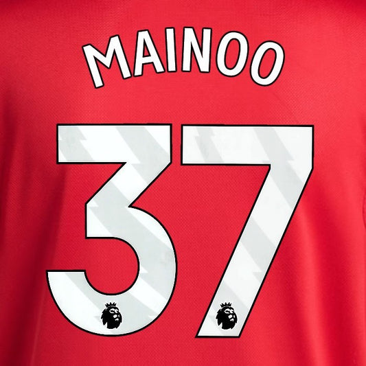 2025 2026 MANCHESTER UNITED MAINOO 37 HOME WHITE PLAYER SIZE NAMESET