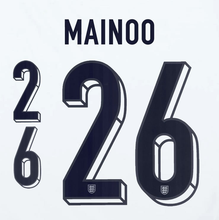 2024 2025 OFFICIAL ENGLAND MAINOO 26 HOME PLAYER SIZE NAME SET