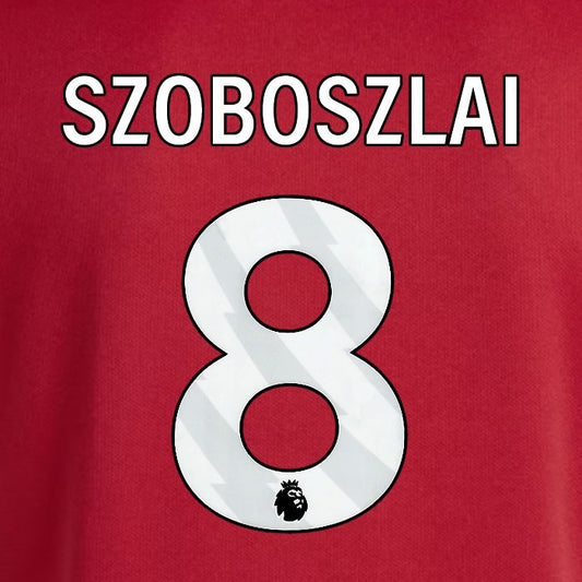2025 2026 OFFICIAL LIVERPOOL SZOBOSZLAI 8 WHITE HOME PLAYER SIZE NAMESET