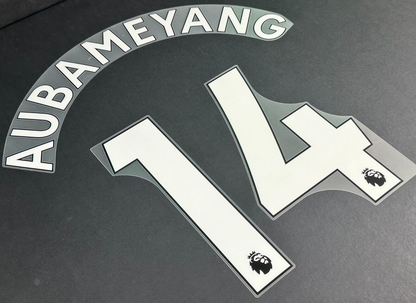 ARSENAL 2019-23 AUBAMEYANG 14 OFFICIAL AVERY DENNISON WHITE PLAYER SIZE NAME SET