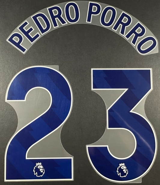 TOTTENHAM 2025 2026 PEDRO PORRO 23 AVERY DENNISON BLUE PLAYER SIZE NAME SET