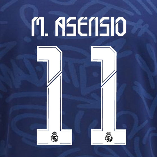 2021 2022 REAL MADRID M. ASENSIO 11 WHITE AWAY 3RD PLAYER SIZE NAMESET 260MM