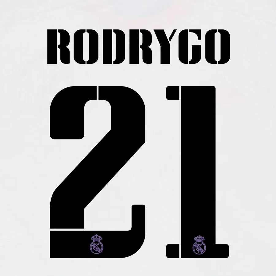 22 23 AVERY DENNISON REAL MADRID RODRYGO 21 HOME BLACK PLAYER SIZE NAMESET