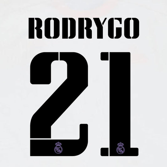 22 23 AVERY DENNISON REAL MADRID RODRYGO 21 HOME BLACK PLAYER SIZE NAMESET