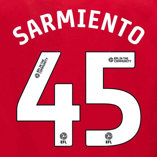 25 26 MIDDLESBROUGH SARMIENTO 45 OFFICIAL WHITE HOME PLAYER SIZE NAME SET 230MM