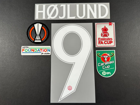 2024 2025 OFFICIAL MAN UNITED HOJLUND 9 WITH SLEEVE PATCHES PLAYER SIZE
