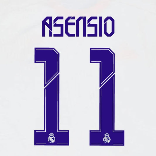 2021 2022 AVERY DENNISON REAL MADRID ASENSIO 11 HOME PLAYER SIZE NAMESET