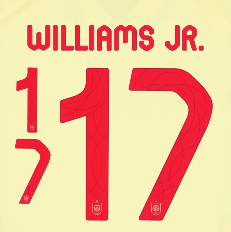 2024 2025 OFFICIAL SPAIN WILLIAMS JR 17 AWAY PLAYER SIZE NAMESET