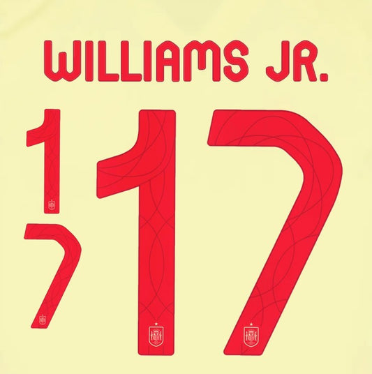 2024 2025 OFFICIAL SPAIN WILLIAMS JR 17 AWAY PLAYER SIZE NAMESET