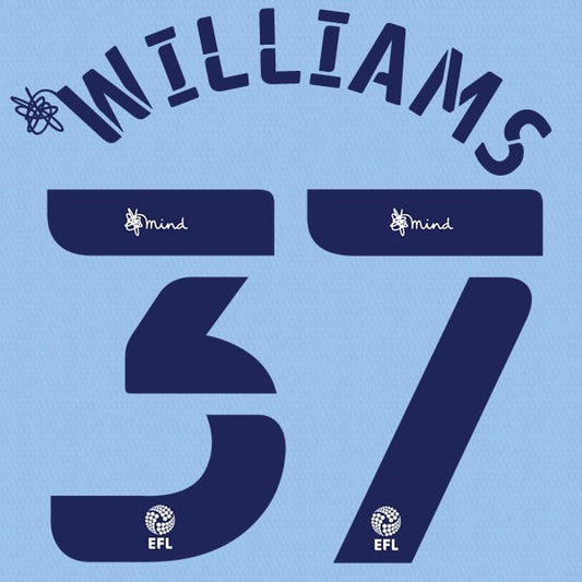 BARNSLEY 2020 2021 OFFICIAL WILLIAMS 37 HOME PLAYER SIZE NAME SET
