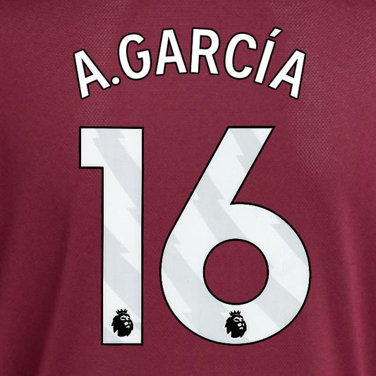 2025 2026 ASTON VILLA A. GARCIA 16 OFFICIAL WHITE HOME PLAYER SIZE NAMESET