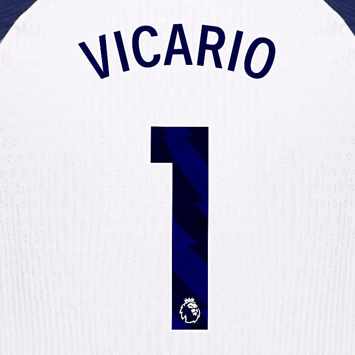 2025 2026 TOTTENHAM VICARIO 1 BLUE HOME PLAYER SIZE NAME SET