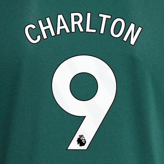 MAN UTD 2023 2024 CHARLTON 9 OFFICIAL AVERY DENNISON WHITE PLAYER SIZE NAME SET
