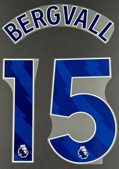 TOTTENHAM 25 / 26 BERGVALL 15 OFFICIAL AVERY DENNISON BLUE PLAYER SIZE NAME SET