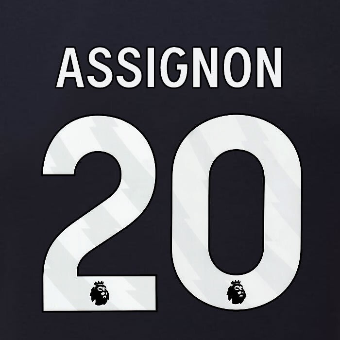 2023 2024 BURNLEY ASSIGNON 20 OFFICIAL WHITE 3RD PLAYER SIZE NAMESET