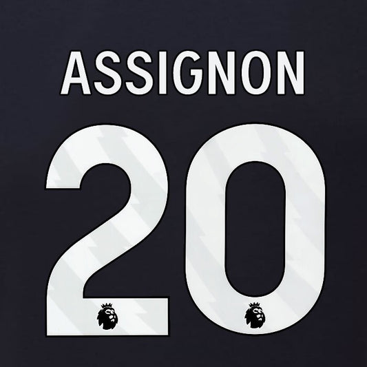 2023 2024 BURNLEY ASSIGNON 20 OFFICIAL WHITE 3RD PLAYER SIZE NAMESET