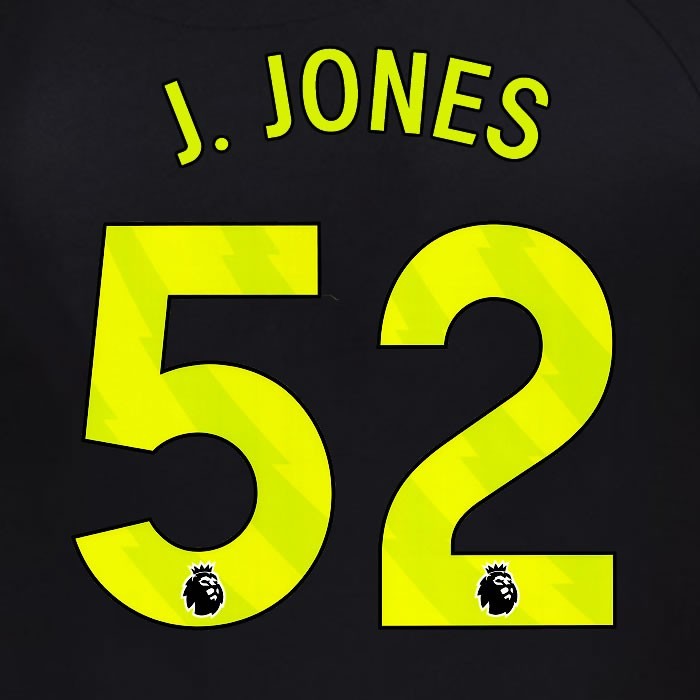 2025 2026 OFFICIAL SUNDERLAND J JONES 52 YELLOW 3RD PLAYER SIZE NAME SET