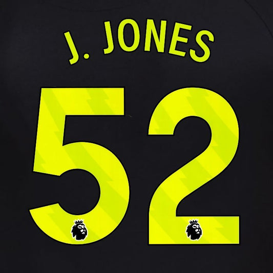2025 2026 OFFICIAL SUNDERLAND J JONES 52 YELLOW 3RD PLAYER SIZE NAME SET