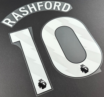 MAN UTD 23 - 25 RASHFORD 10 OFFICIAL AVERY DENNISON WHITE PLAYER SIZE NAME SET