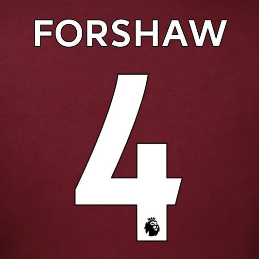 LEEDS UNITED 19-23 FORSHAW 4 OFFICIAL AVERY DENNISON WHITE PLAYER SIZE NAME SET