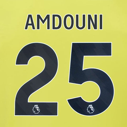 2023 2024 BURNLEY AMDOUNI 25 OFFICIAL BLACK AWAY PLAYER SIZE NAMESET