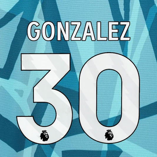2023 2024 WOLVES 3RD GONZALEZ 30 OFFICIAL WHITE PLAYER SIZE NAMESET