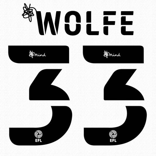 BARNSLEY 2020 2021 OFFICIAL WOLFE 33 AWAY PLAYER SIZE NAME SET