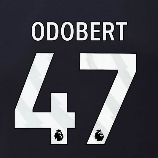 2023 2024 BURNLEY ODOBERT 47 OFFICIAL WHITE 3RD PLAYER SIZE NAMESET