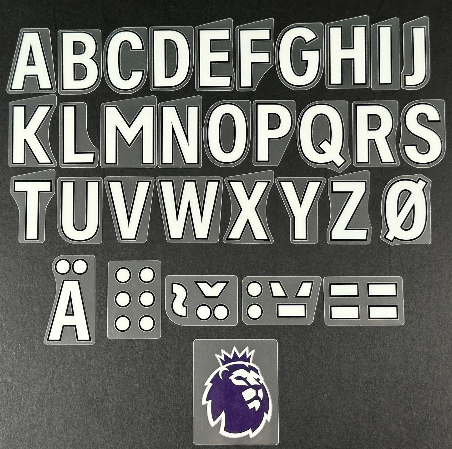2023 - 2025 OFFICIAL AVERY DENNISON PREMIER LEAGUE WHITE KIDS SIZE LETTERS 35MM