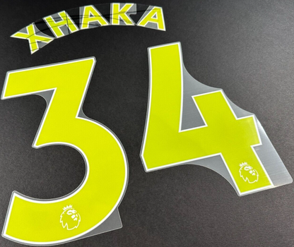 ARSENAL 2019-23 XHAKA 34 OFFICIAL AVERY DENNISON YELLOW PLAYER SIZE NAME SET