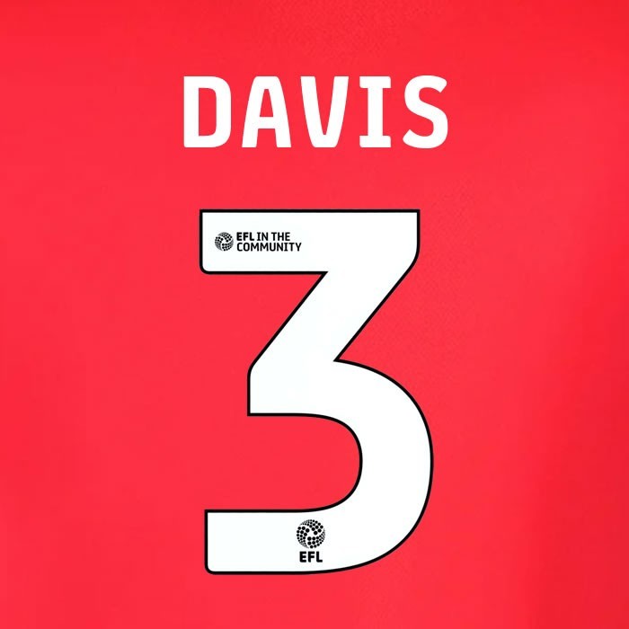 25 26  IPSWITCH TOWN DAVIS 3 OFFICIAL WHITE AWAY PLAYER SIZE NAME SET 230MM