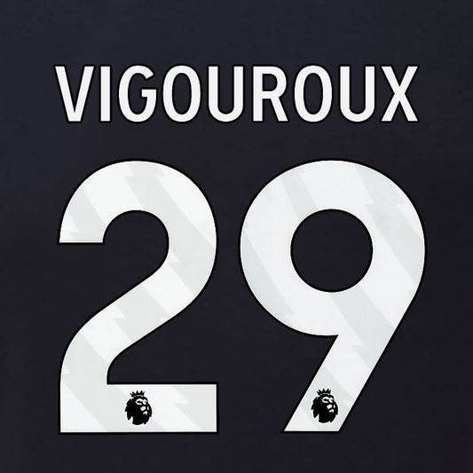 2023 2024 BURNLEY VIGOUROUX 29 OFFICIAL WHITE 3RD PLAYER SIZE NAMESET