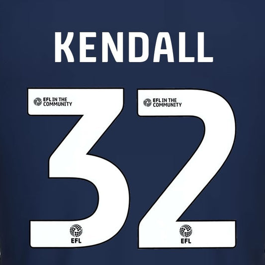 25 26 MILLWALL KENDALL 32 OFFICIAL WHITE HOME PLAYER SIZE NAME SET 230MM