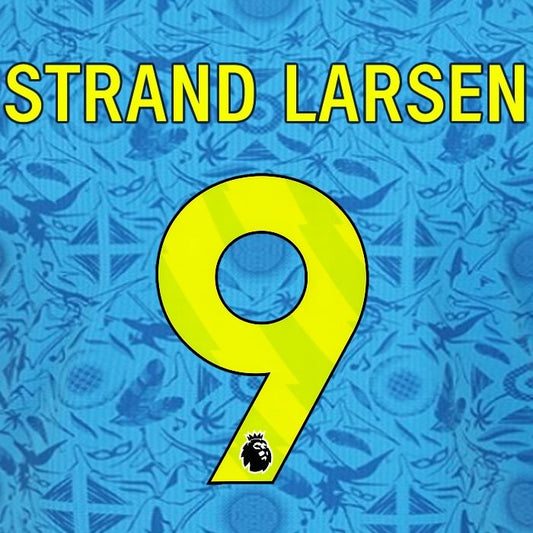 2025 2026 WOLVES 3RD YELLOW STRAND LARSEN 9 OFFICIAL PLAYER SIZE NAMESET