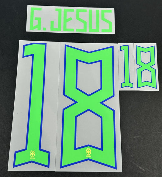 BRAZIL 2022 2023 OFFICIAL G. JESUS 18 HOME PLAYER SIZE NAMESET