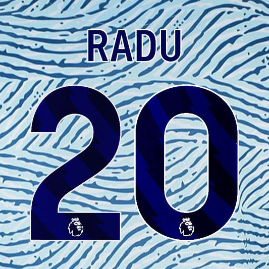 2023 2024 BOURNEMOUTH RADU 20 BLUE AWAY PLAYER SIZE NAME SET