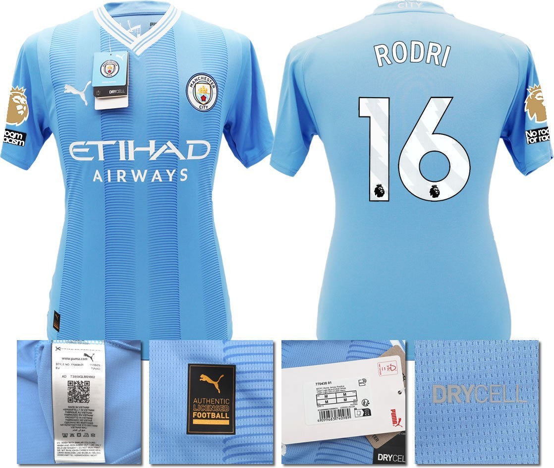 BNWT 2023 2024 MAN CITY PUMA HOME RODRI 16 + PATCHES SHIRT MEN'S MEDIUM